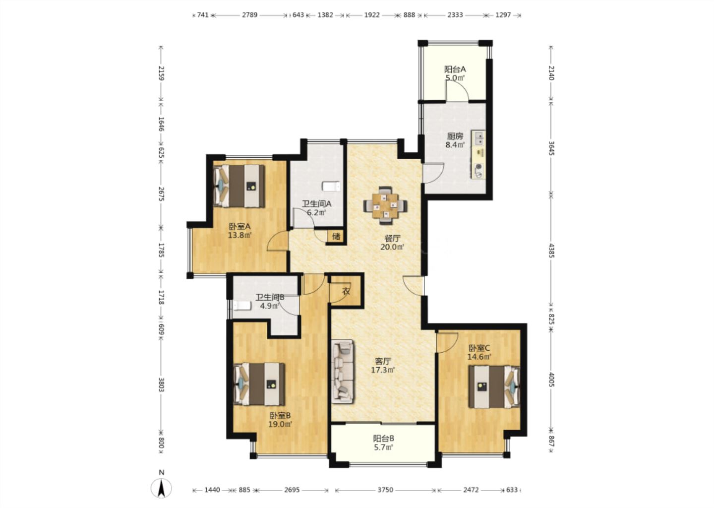 圆融广场公馆 3室2厅2卫 143.91m&sup2;