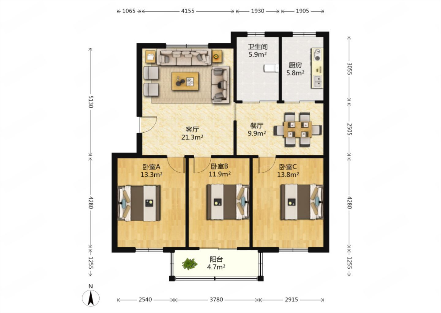 文峰新村 3室1厅1卫 108m&sup2;