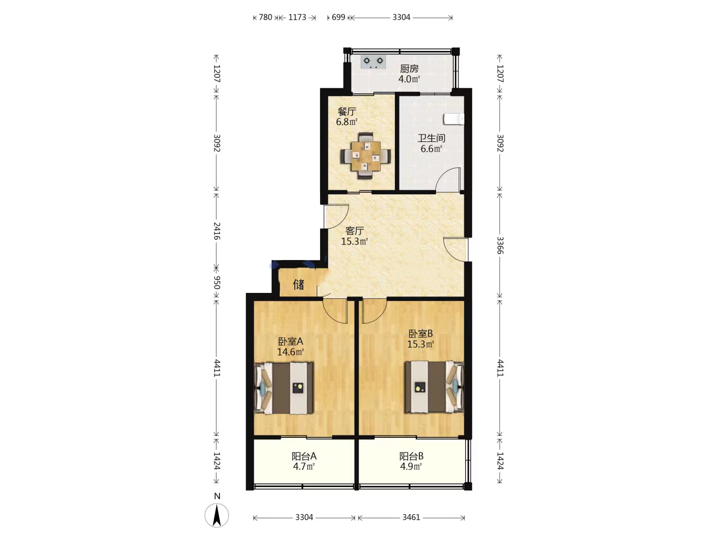华侨花苑 2室1厅1卫 83.44m&sup2;