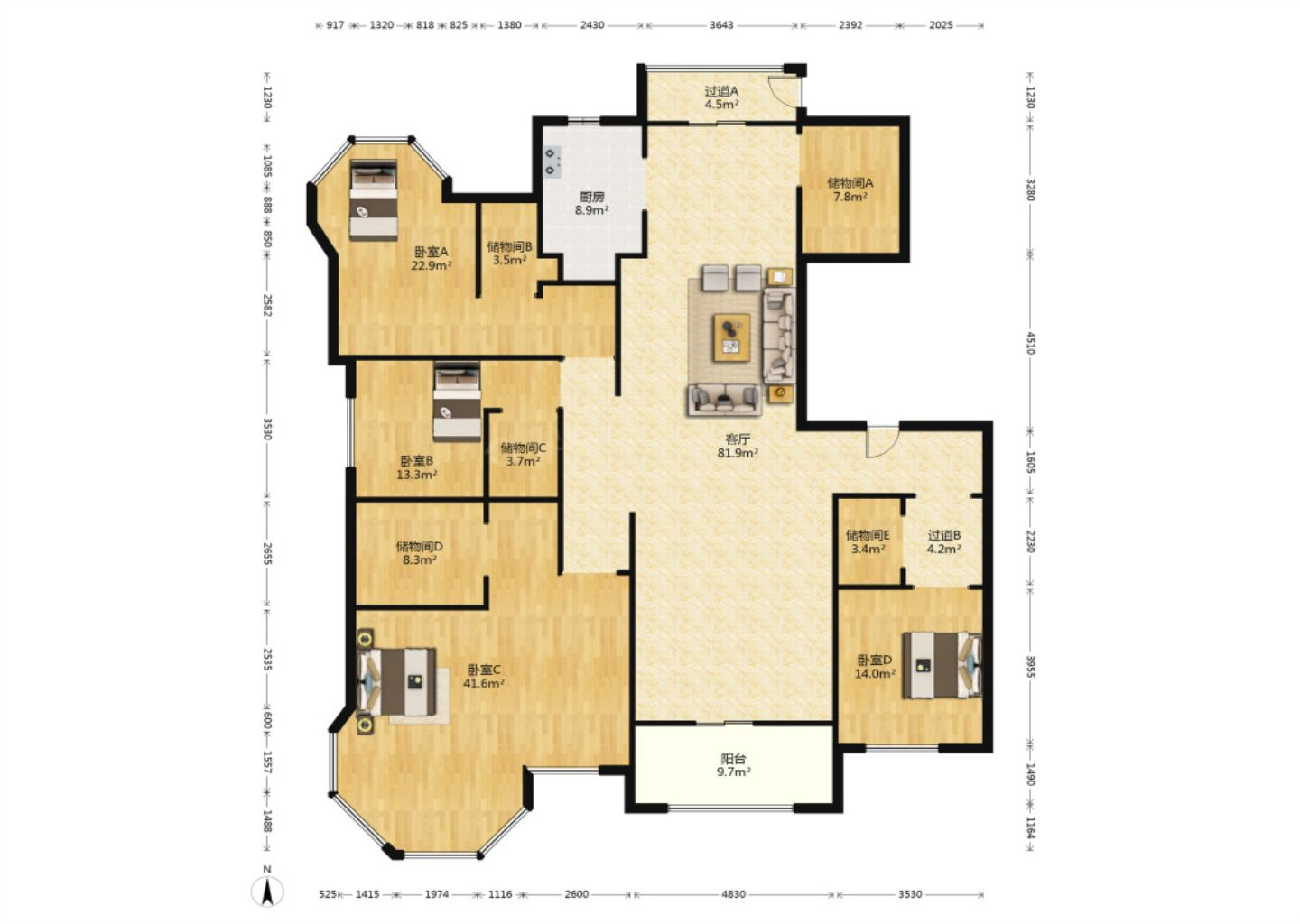 中南世纪花城三期 4室2厅2卫 275.00m&sup2;
