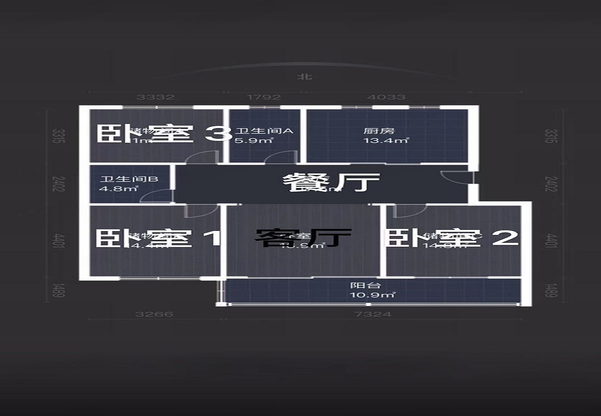 黎明花园 3室2厅1卫 135m&sup2;