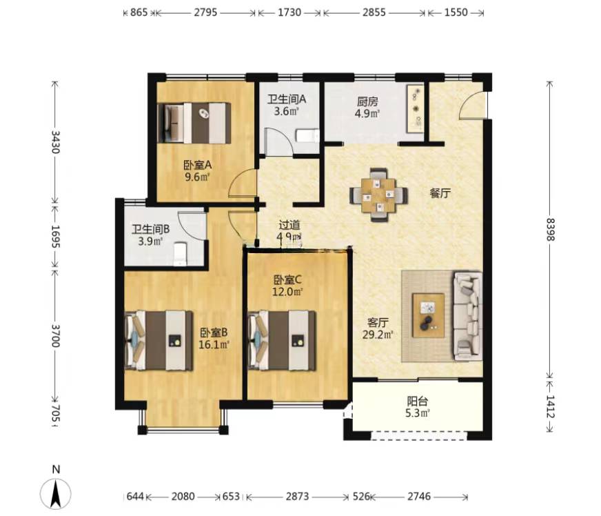中南熙悦(南通经济技术开发区) 3室2厅2卫 118m&sup2;
