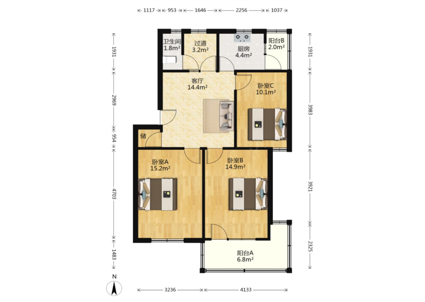 濠东路63号 3室1厅1卫 88.75m&sup2;