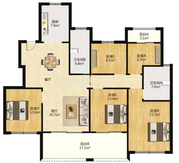 正泰江岸水苑 4室2厅2卫 158.00m&sup2;