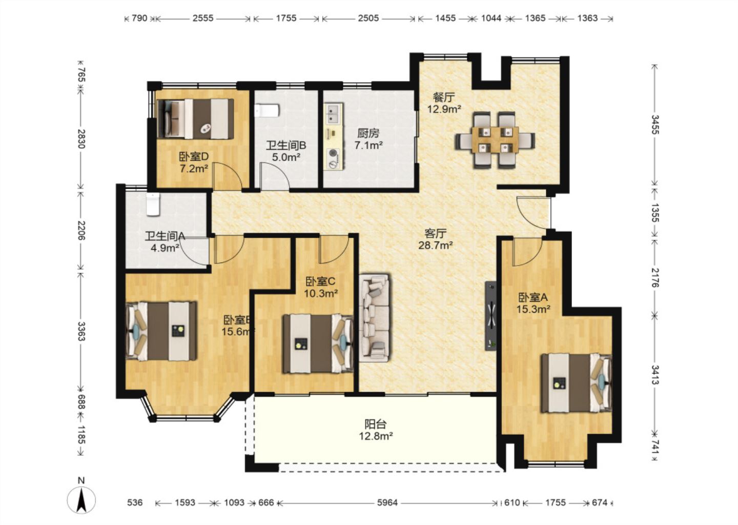 盛和九里香堤二期 4室2厅2卫 134.00m&sup2;
