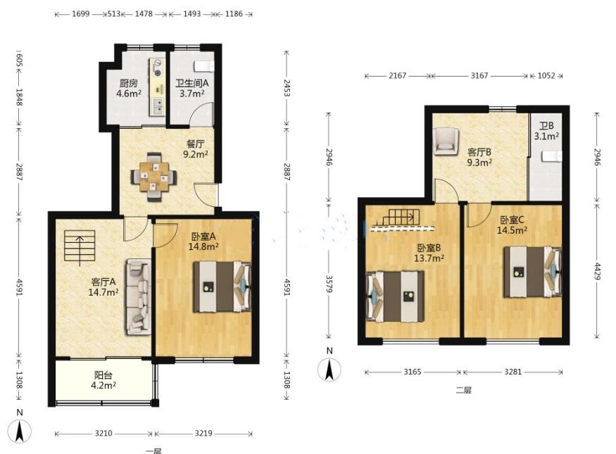 新建路新村（新建花苑） 2室1厅1卫 61.92m&sup2;