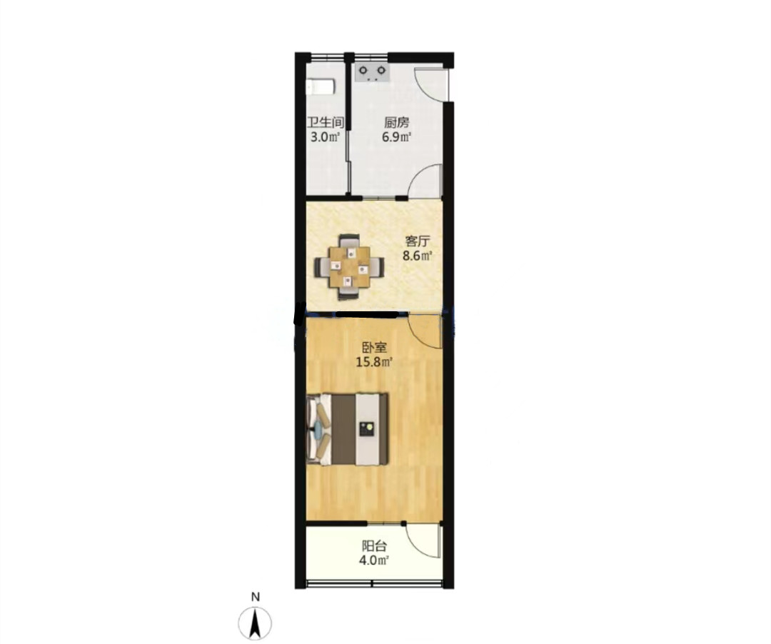 解放新村 1室1厅1卫 46.78m&sup2;