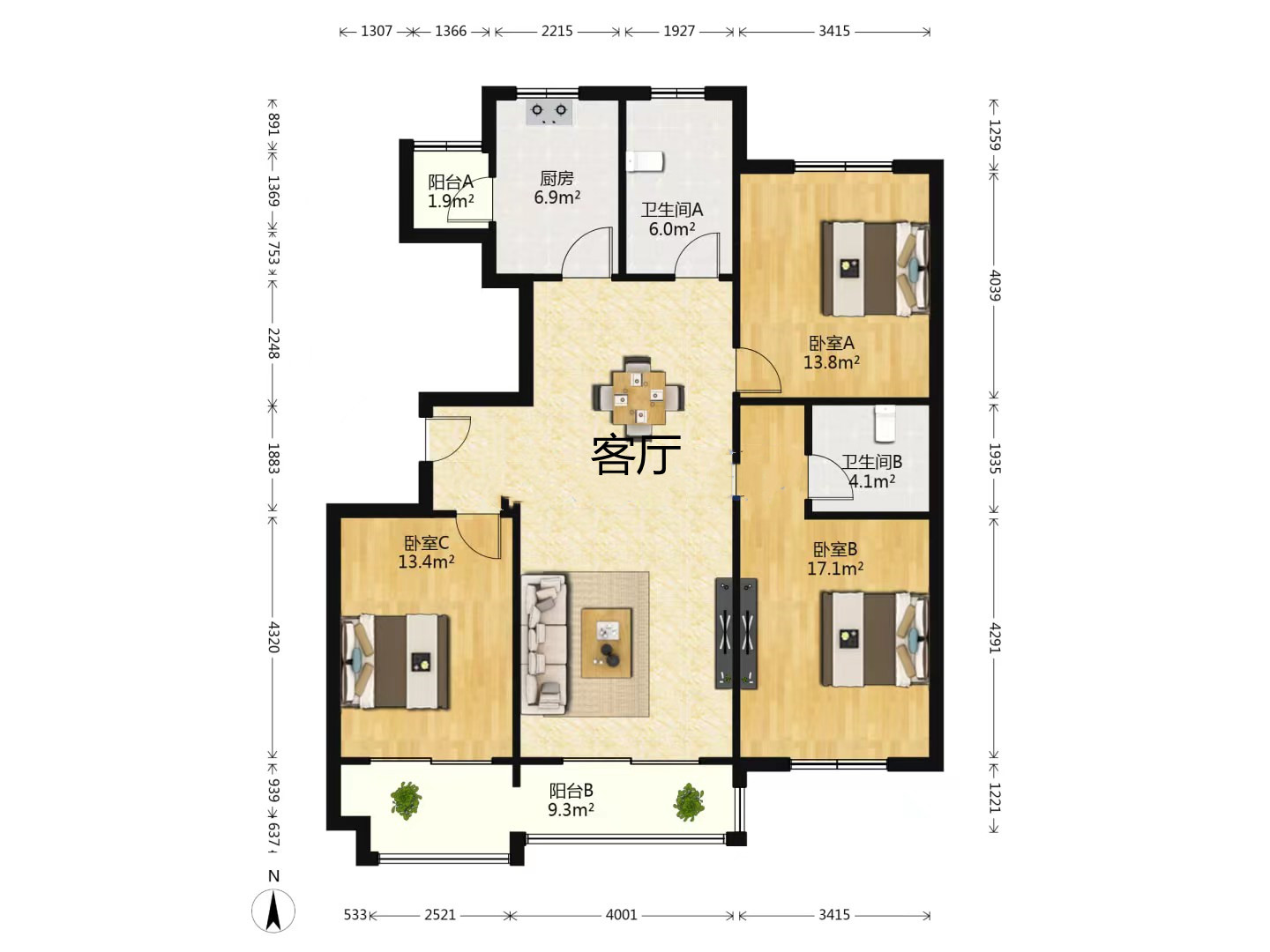 中桥名邸 3室2厅2卫 143m&sup2;