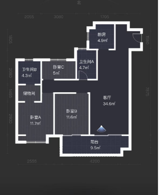 观澜台 3室2厅2卫 120m&sup2;
