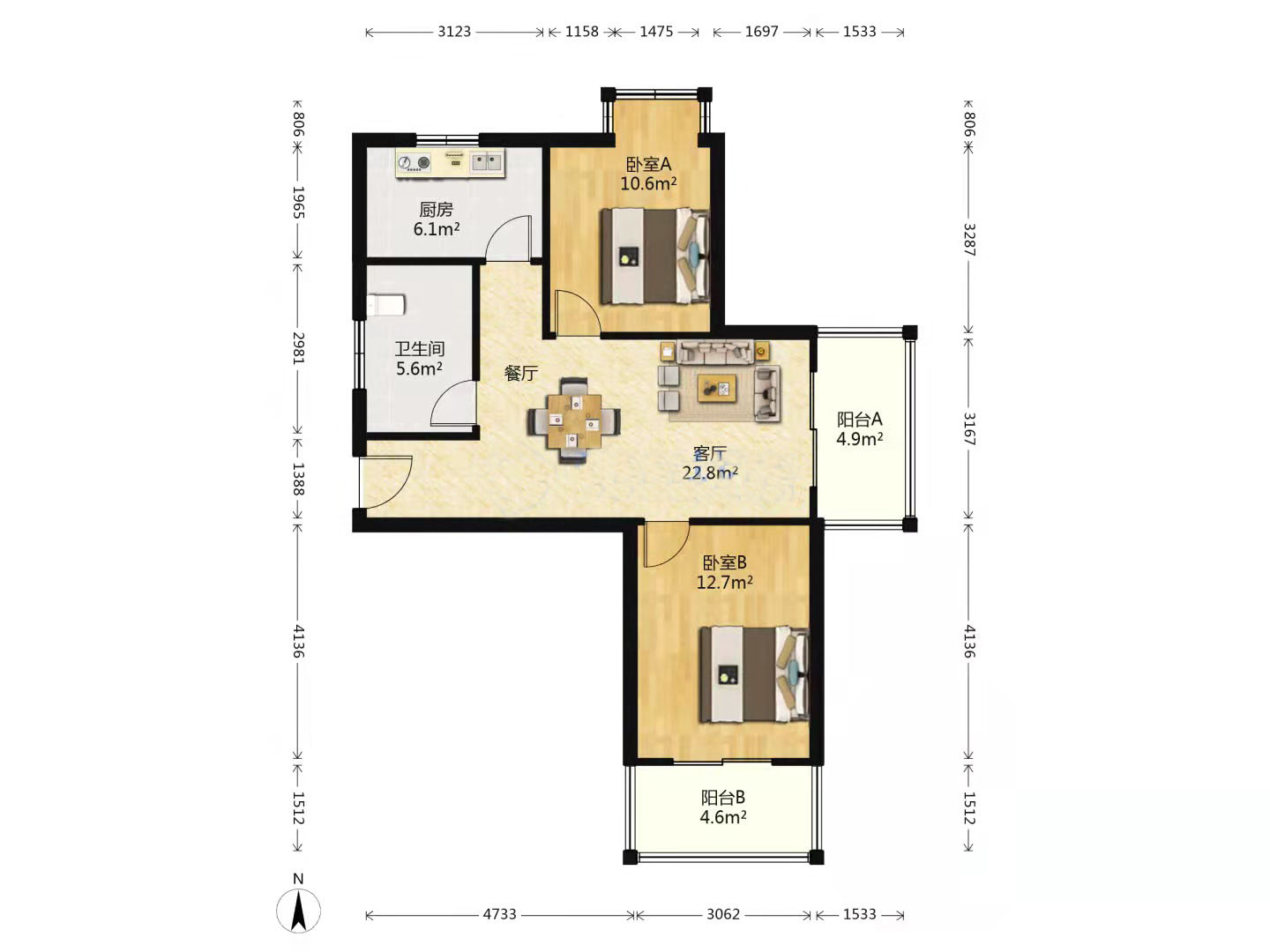 融悦华庭 2室2厅1卫 88m&sup2;