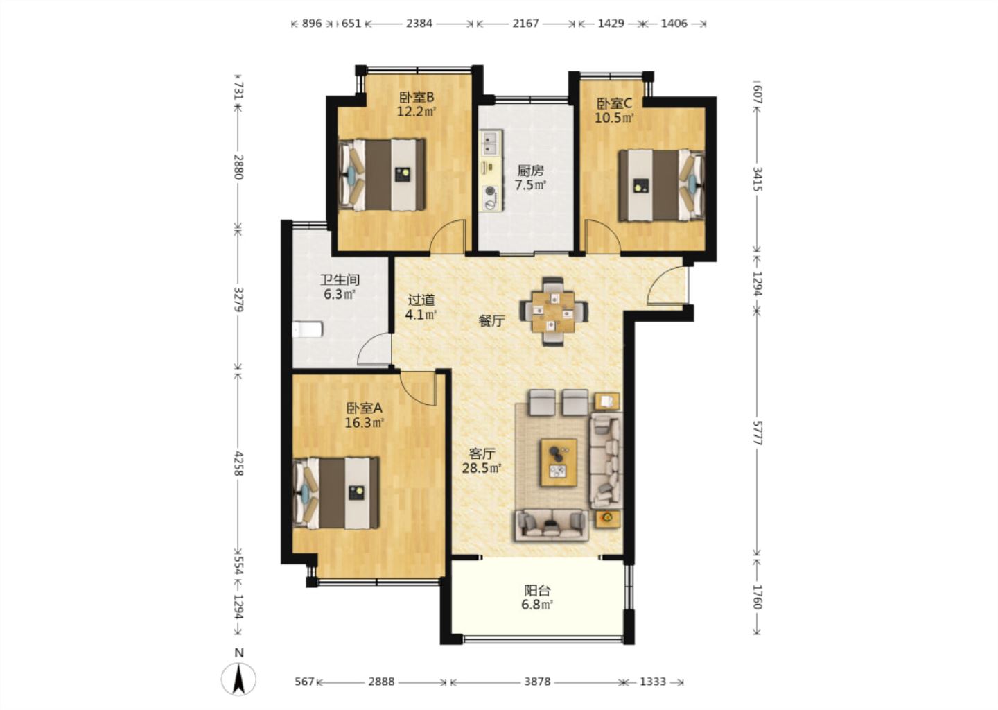 帝奥北城名郡 3室2厅1卫 110m&sup2;