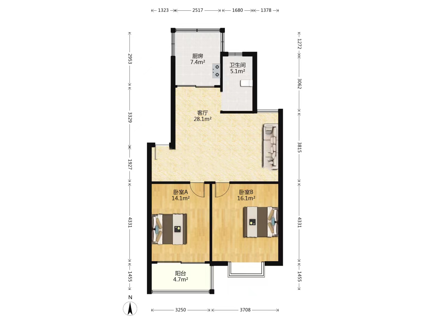 尚德城邦 2室1厅1卫 89m&sup2;