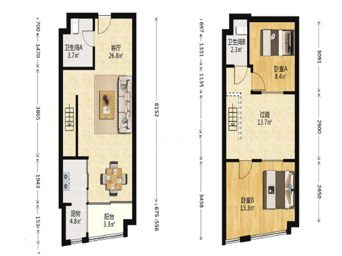 紫阳开心公寓 1室1厅1卫 55.5m&sup2;
