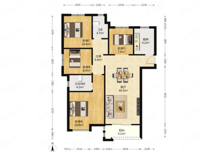 中海碧林湾 3室2厅1卫 126m&sup2;