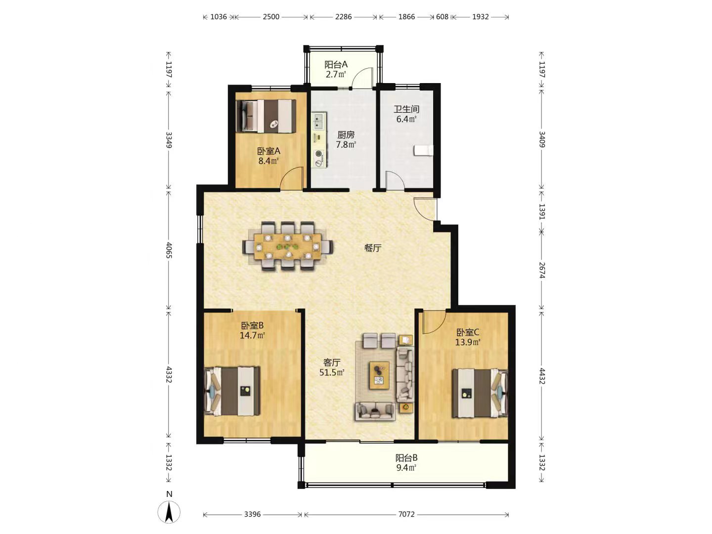 兴和家园 3室2厅2卫 149.7m&sup2;