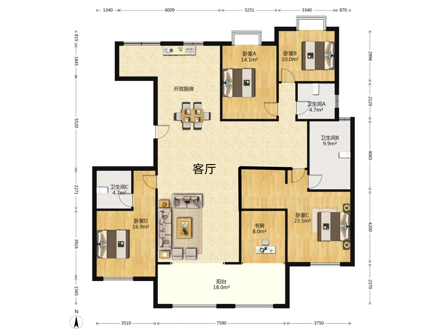山景水岸 4室2厅2卫 225m&sup2;
