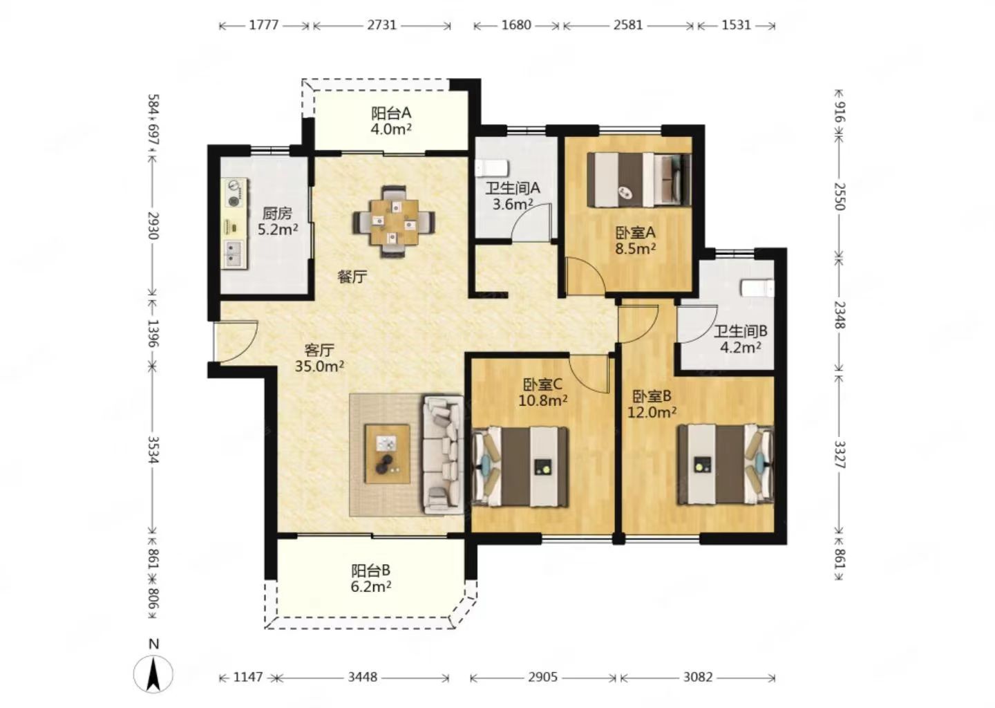 碧桂园天玺湾 3室2厅2卫 123m&sup2;