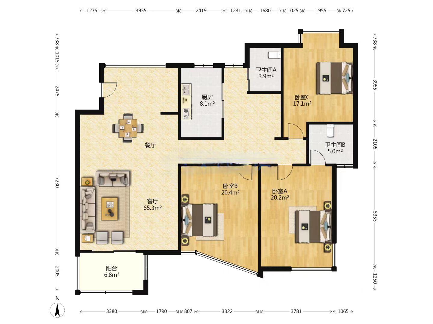 世纪城 3室2厅2卫 184m&sup2;