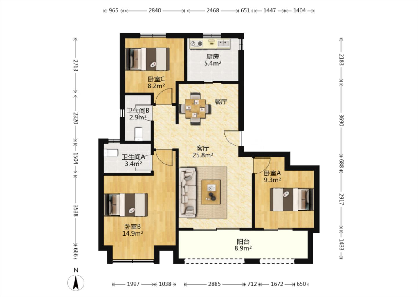 圆融玺悦 3室2厅2卫 110m&sup2;