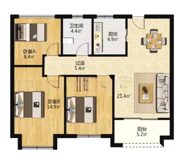 云樾东方 3室2厅1卫 95m&sup2;