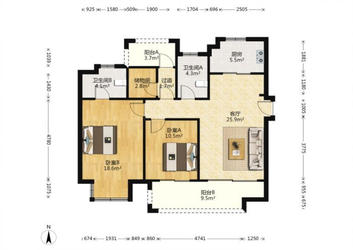 绿地新里城 3室2厅2卫 115m&sup2;