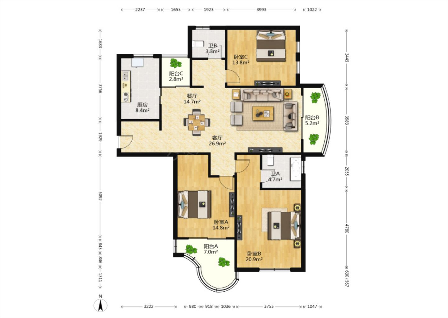 高迪晶城 4室2厅2卫 159m&sup2;