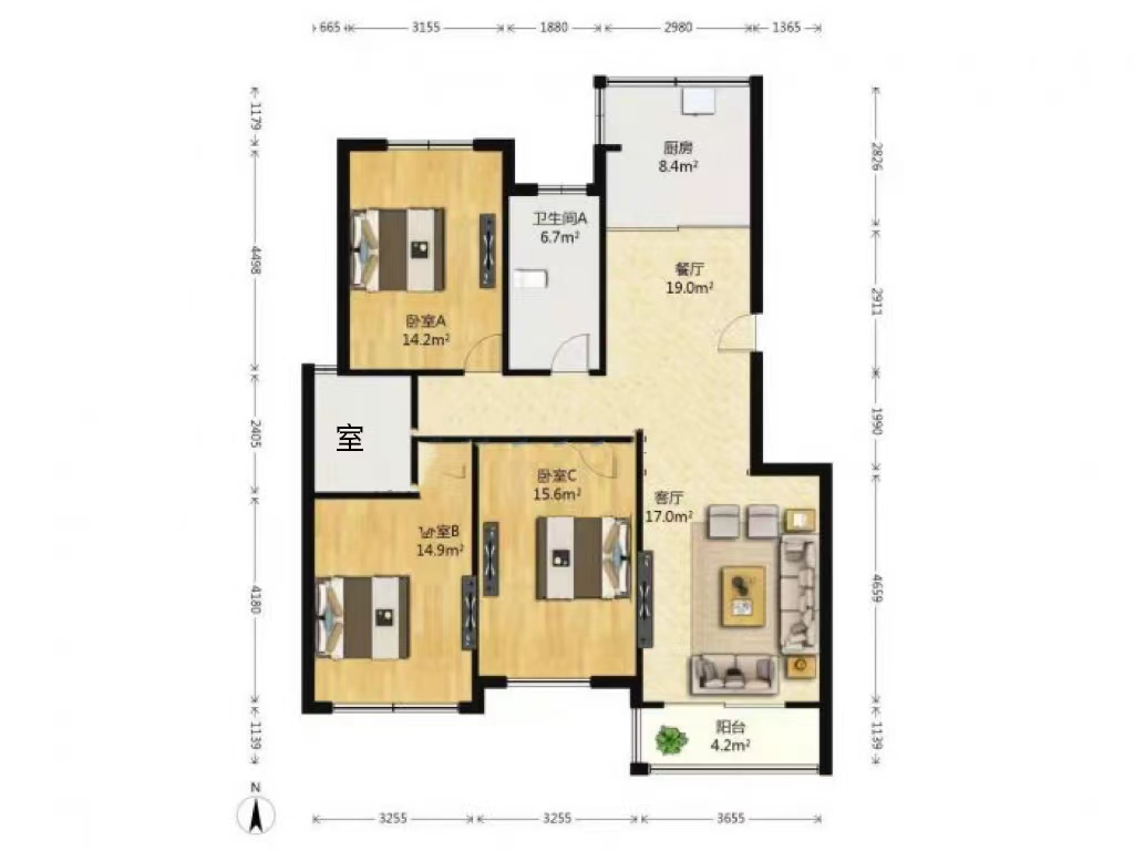 尚德城邦 4室2厅1卫 129.61m&sup2;