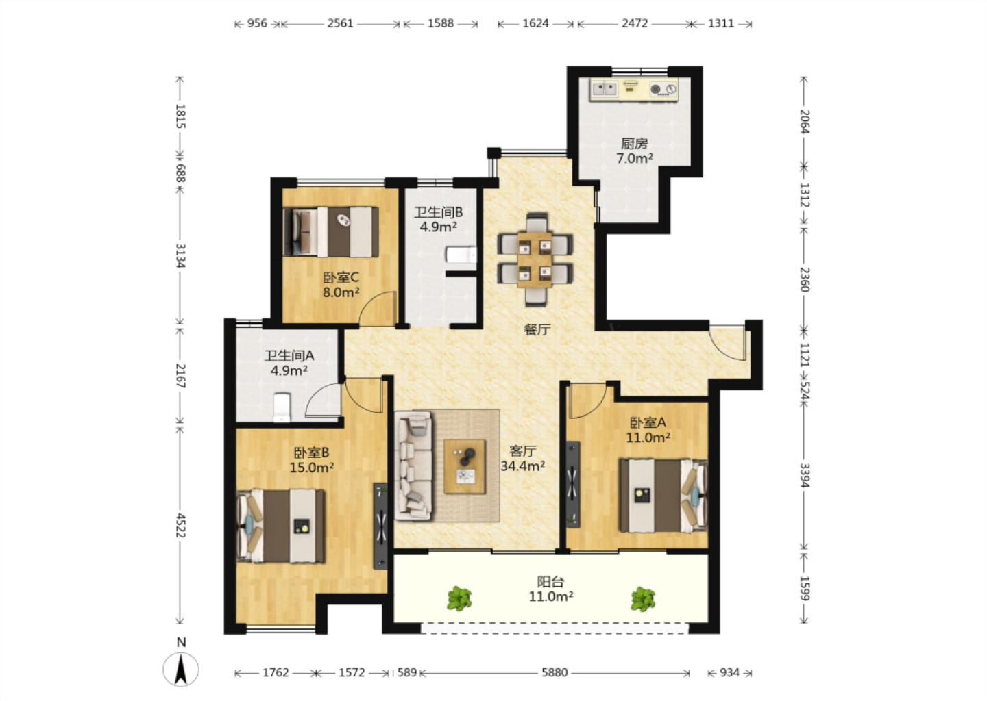 远创樾府 3室2厅2卫 116.7m&sup2;