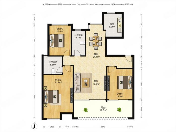远创樾府 3室2厅2卫 121.68m&sup2;