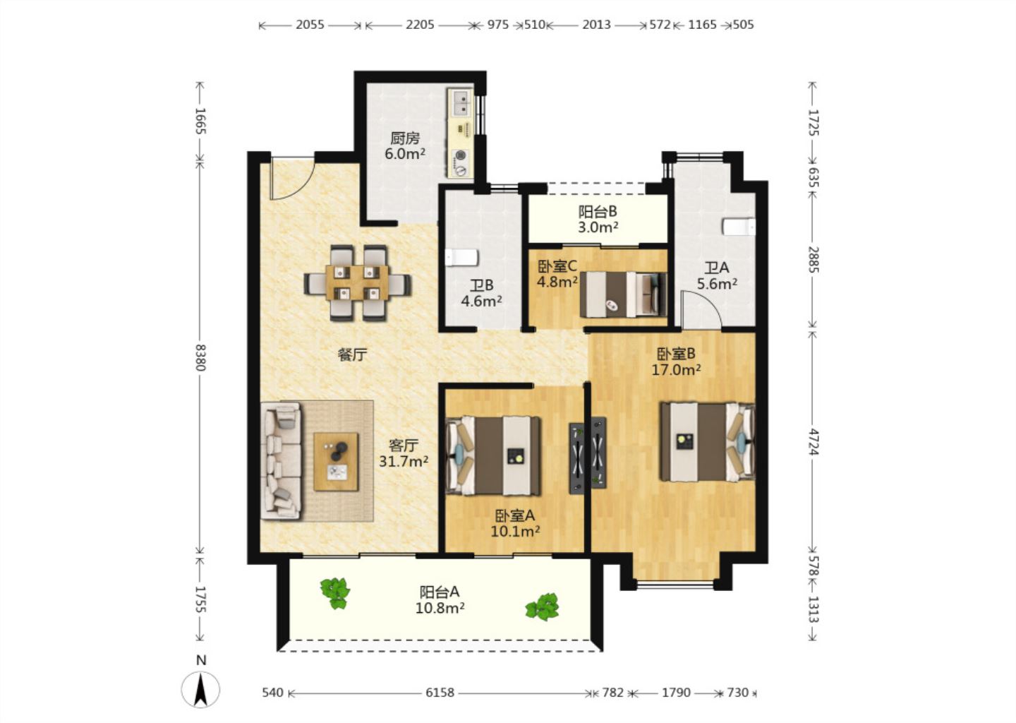 华润悦锦湾 3室2厅2卫 120m&sup2;