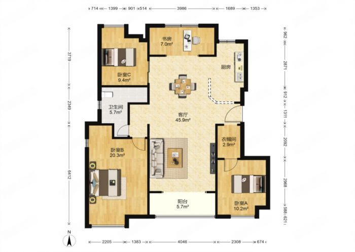 中海碧林湾 3室2厅2卫 128m&sup2;