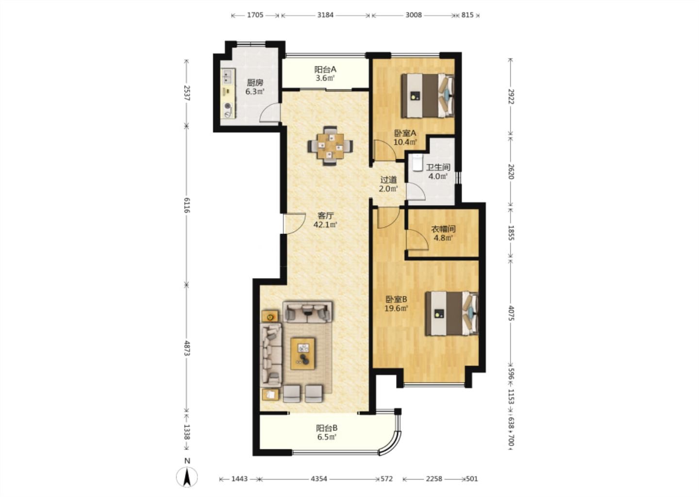 文景嘉苑 2室2厅1卫 129m&sup2;