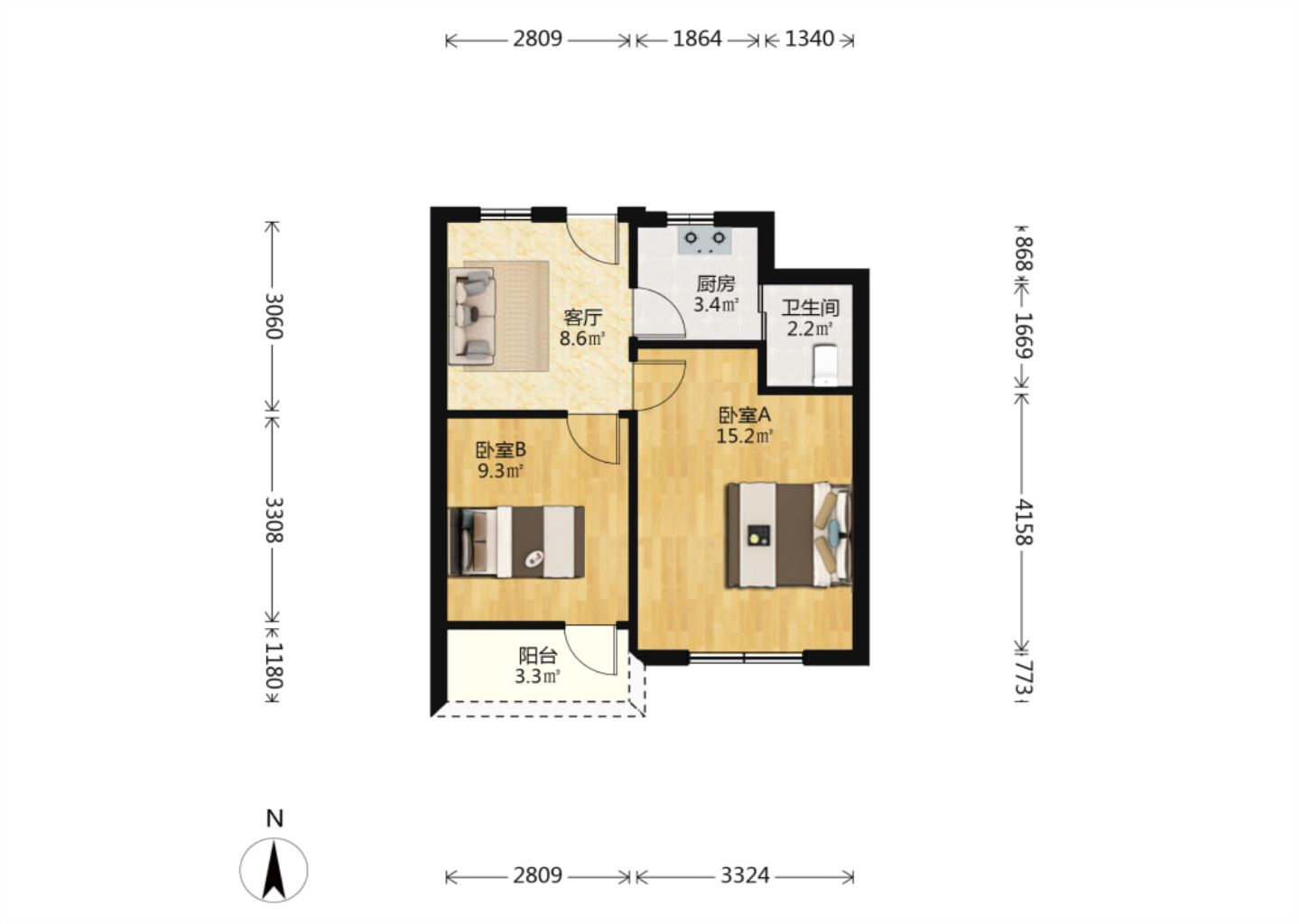青年路新村 2室1厅1卫 53.53m&sup2;