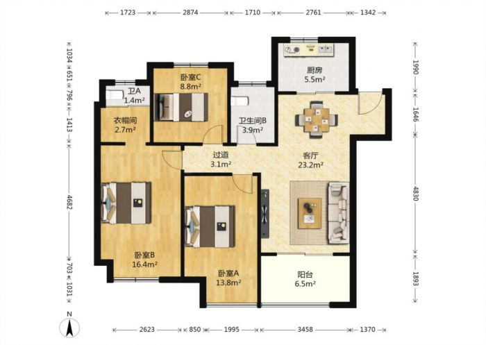 新城香溢紫郡 3室2厅2卫 115m&sup2;