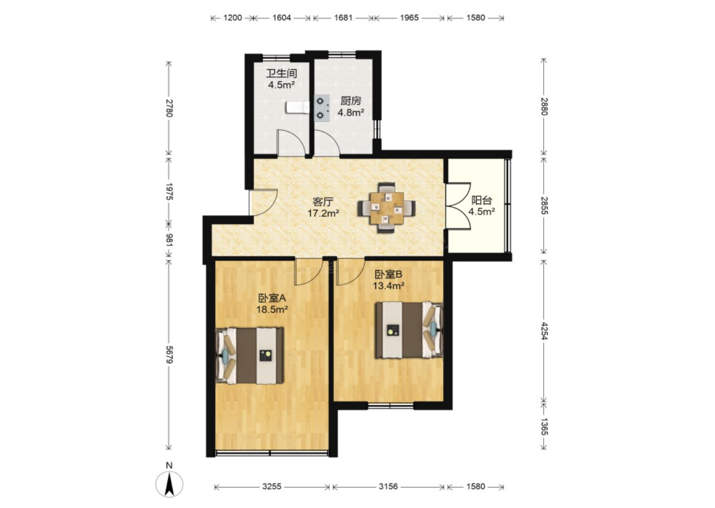晨苑 2室2厅1卫 77.00m&sup2;