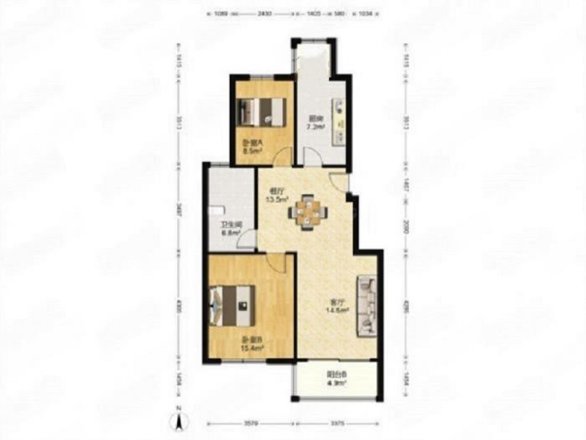 外滩花苑 2室2厅1卫 92.13m&sup2;