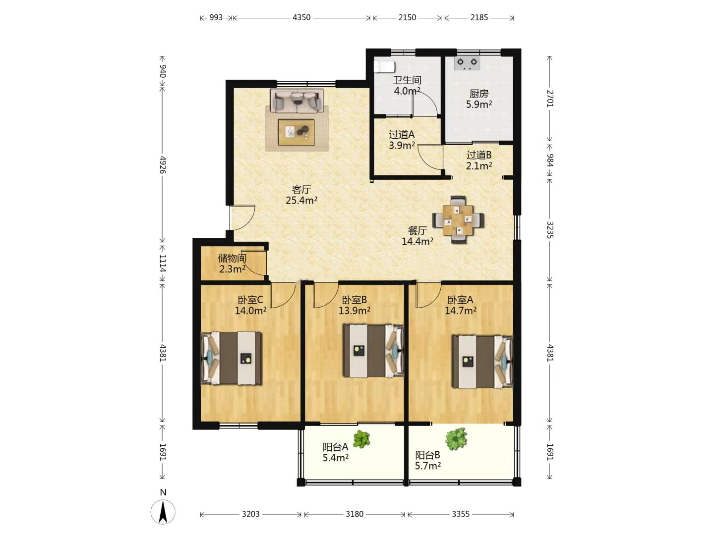 银花苑 3室2厅1卫 125m&sup2;