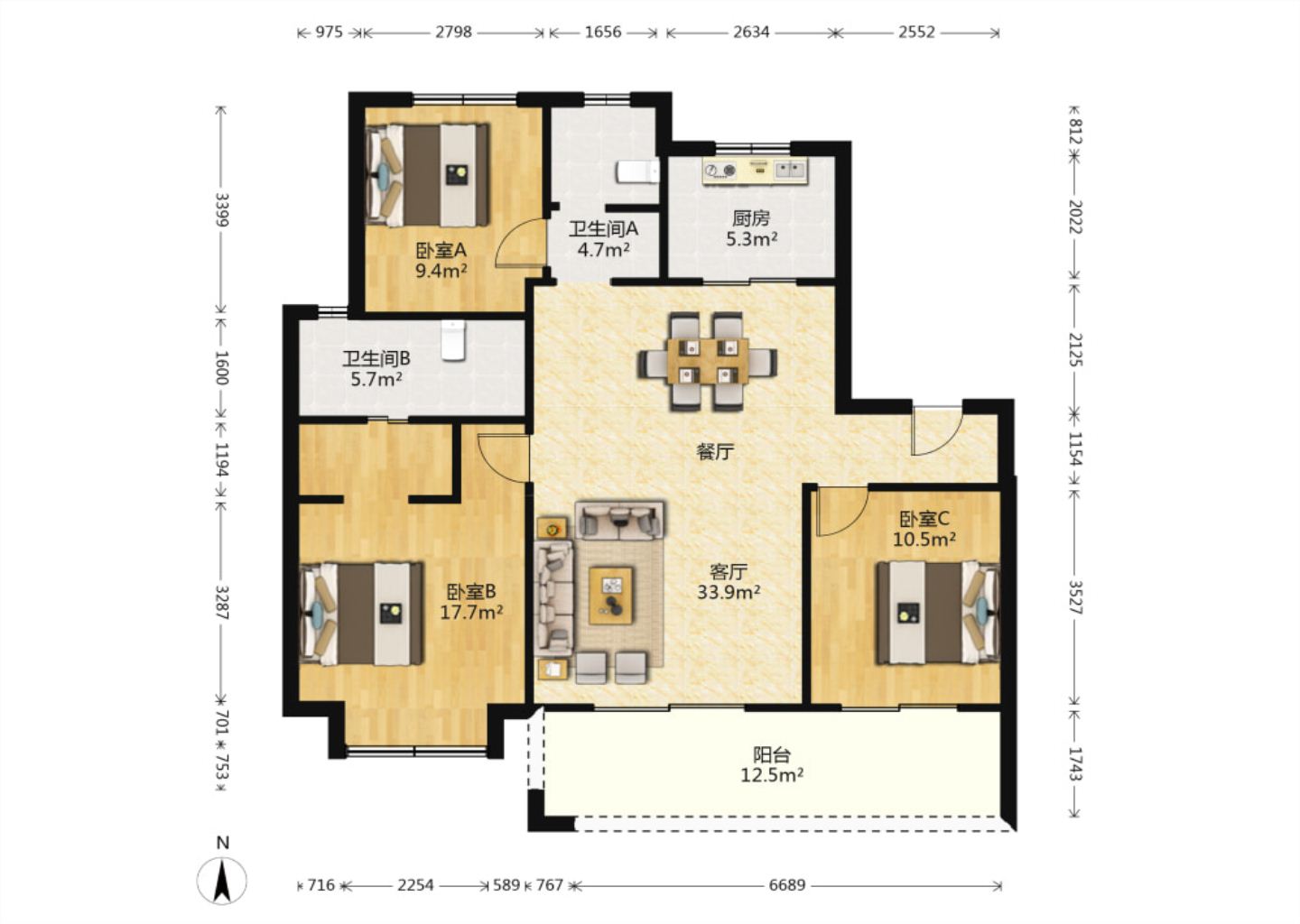 融创盛和九里桃源 3室2厅2卫 126m&sup2;