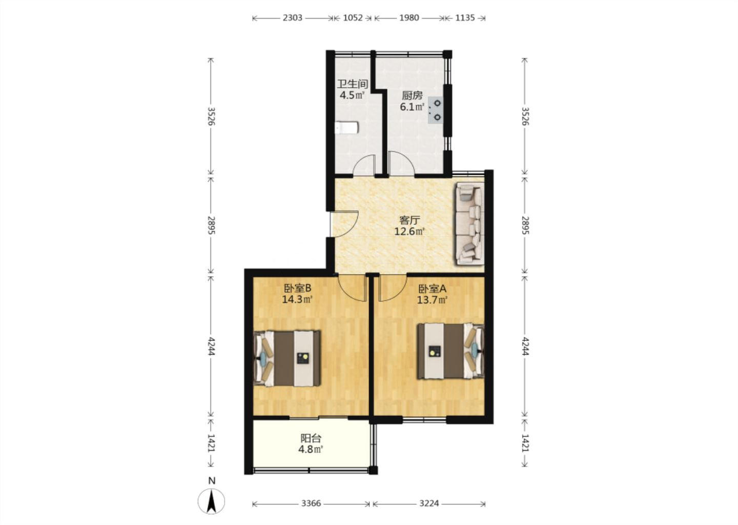 城南新村(崇川区) 3室1厅1卫 85m&sup2;