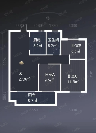 观澜台 3室2厅2卫 102.00m&sup2;