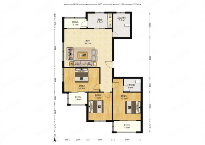 临江家园 4室2厅1卫 126.88m&sup2;