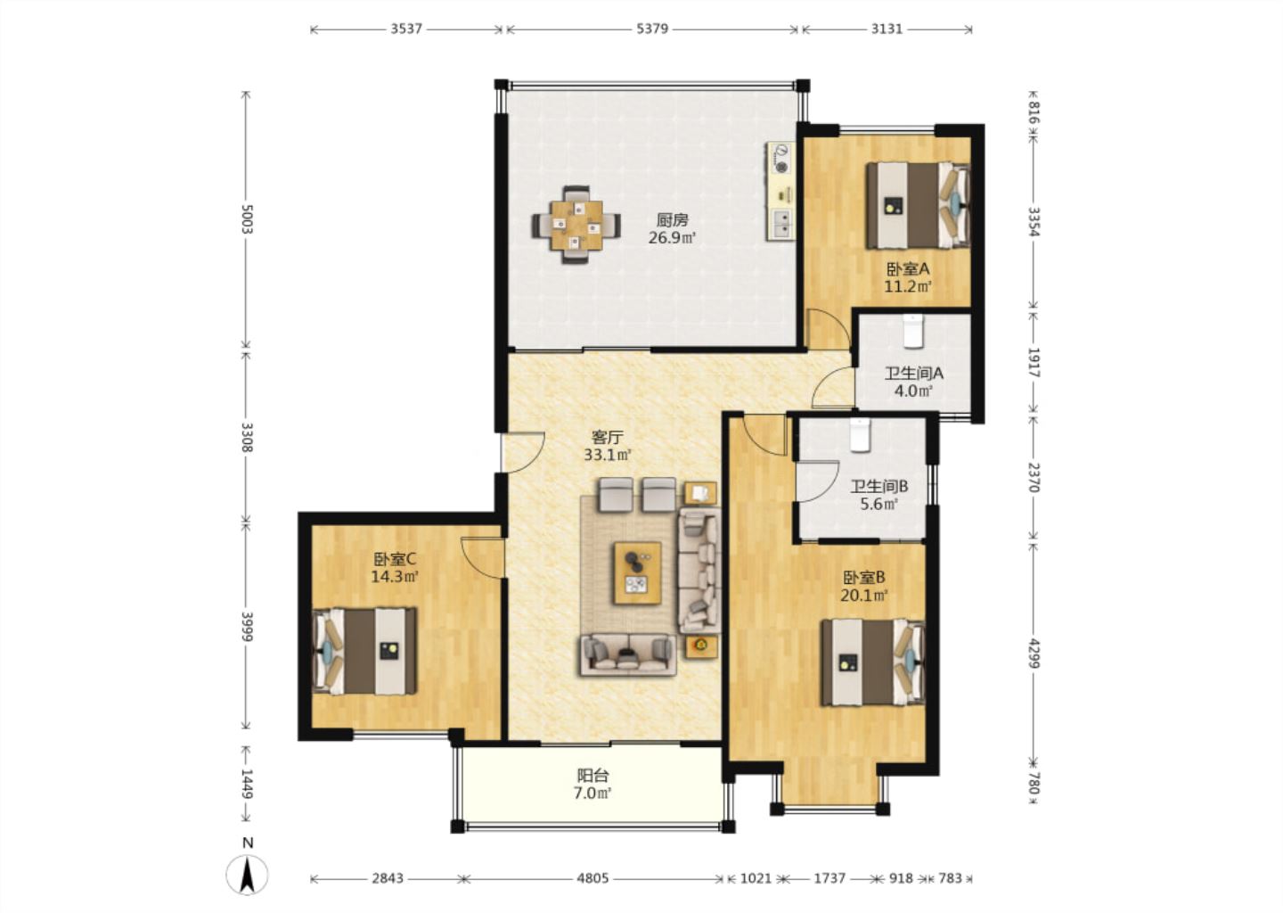 江海名苑南区 3室2厅2卫 157.00m&sup2;