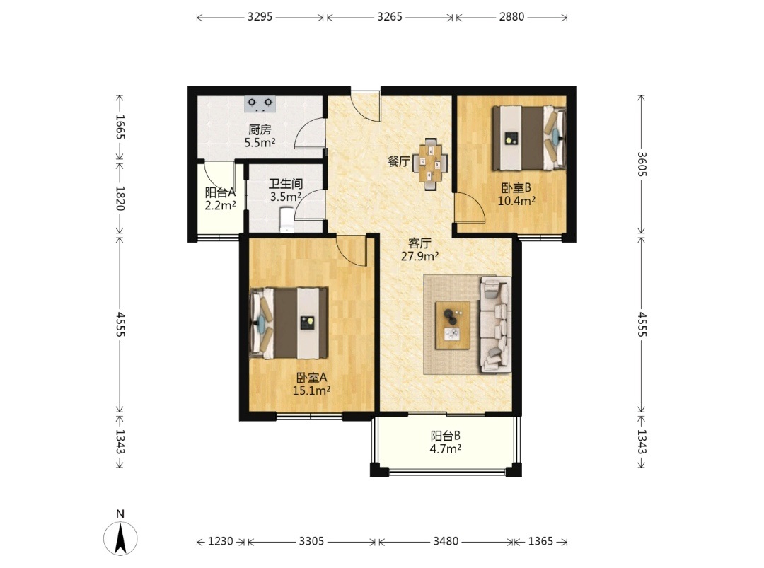 学士府 2室2厅1卫 89m&sup2;