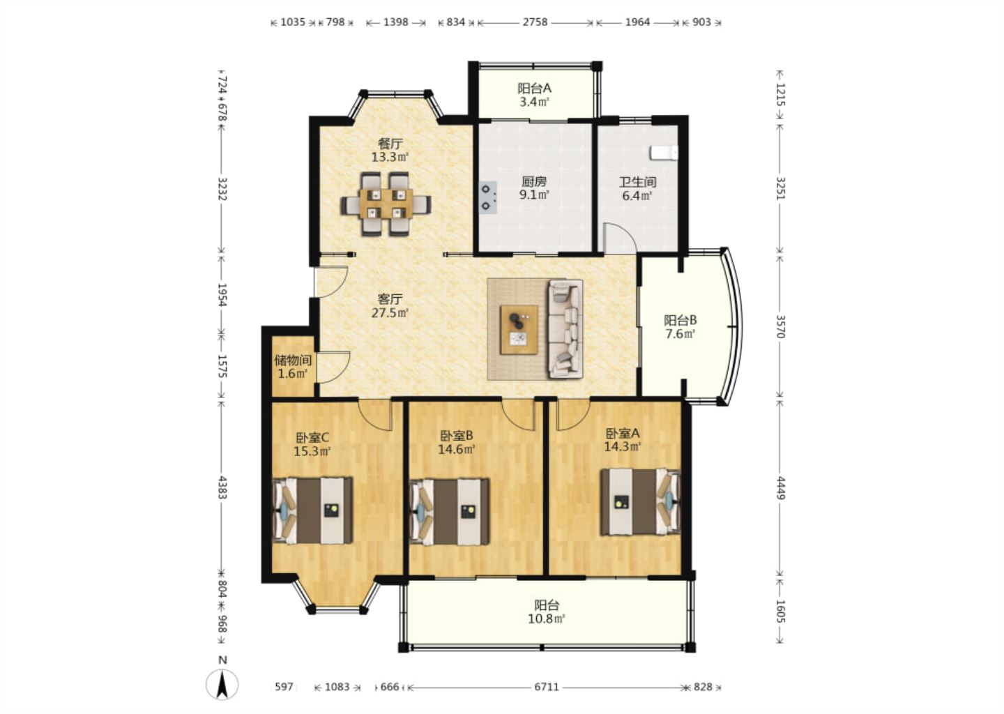 富丽花园 3室2厅2卫 136.99m&sup2;
