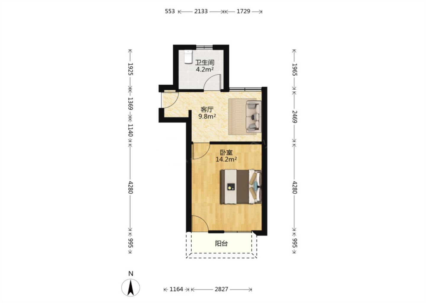 青年路新村 1室1厅1卫 40.00m&sup2;