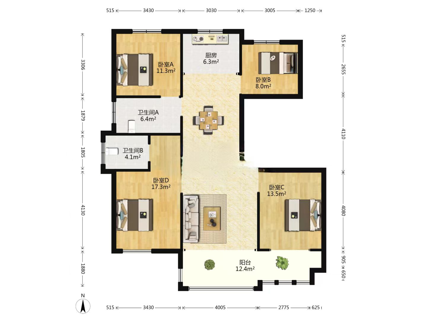 湖畔天下 4室2厅2卫 155m&sup2;
