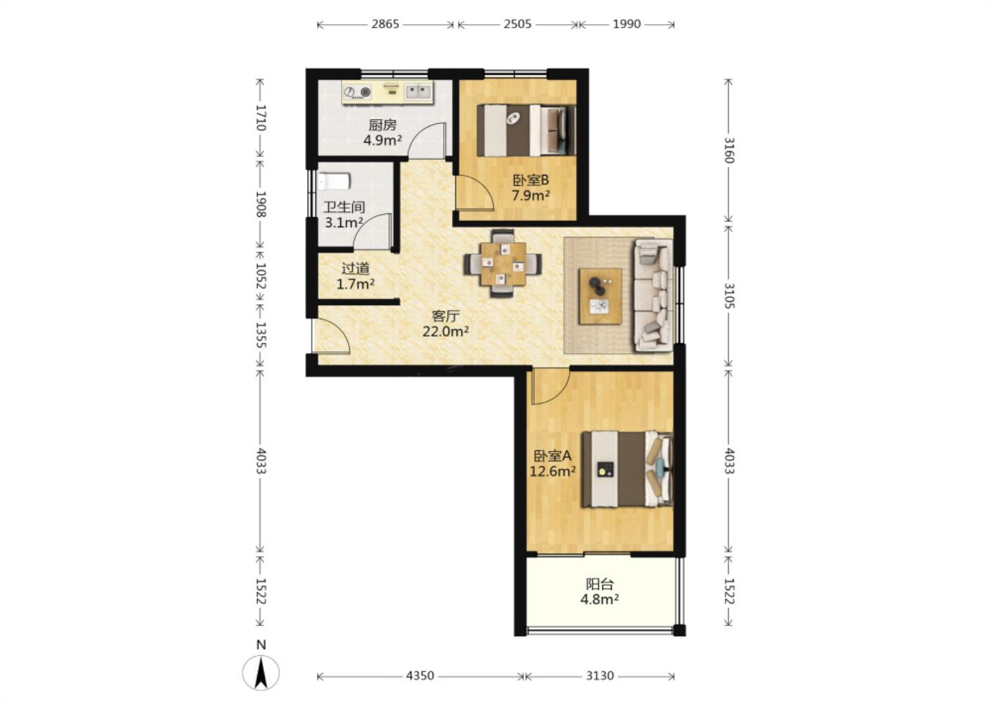 惠泽苑 2室1厅1卫 77m&sup2;