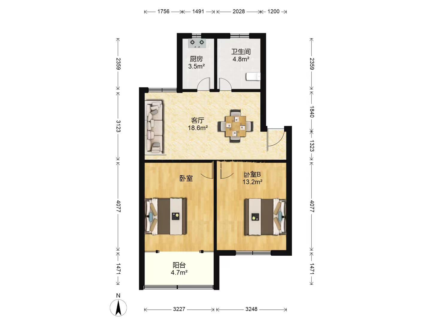 北濠桥东村 2室1厅1卫 72.77m&sup2;