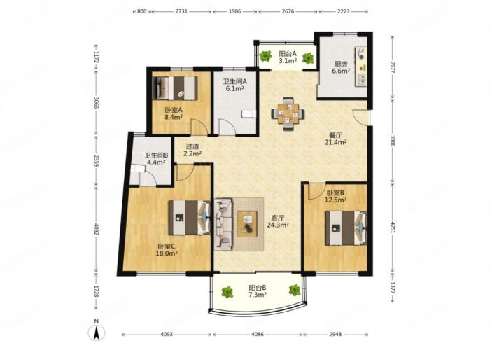 天安花园 3室2厅2卫 146.01m&sup2;