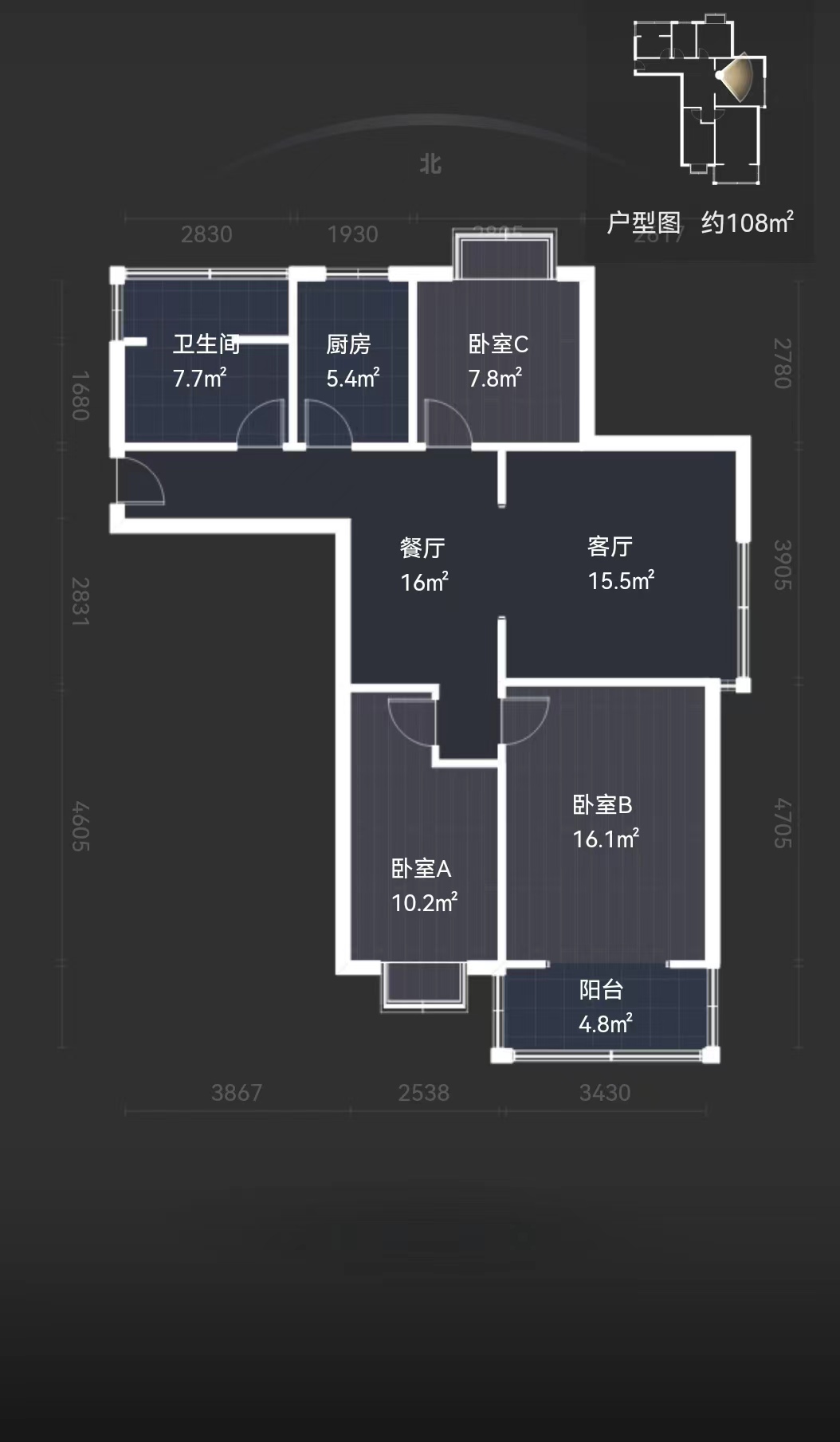 天熹苑 3室2厅1卫 108m&sup2;